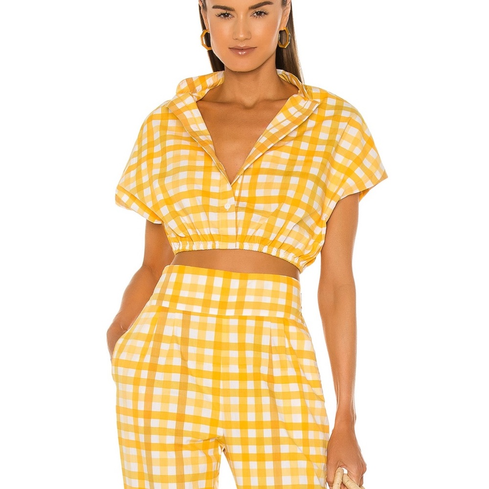 Yellow Gingham Cropped Shirt by